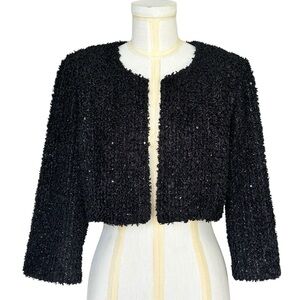 R & M Richards Short Sequined Evening Jacket Tweed Topper in Black Size 8